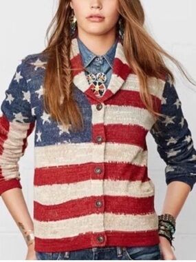 Denim & Supply Ralph Lauren American Flag Women Cardigan Sweater Small Patriotic